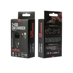Ładowarka 2xUSB 2,4A czarna + kabel USB-C Maxlife MXCC-01
