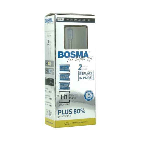 Żarówka samochodowa H1 Bosma Pure White PLUS 80% - 2szt