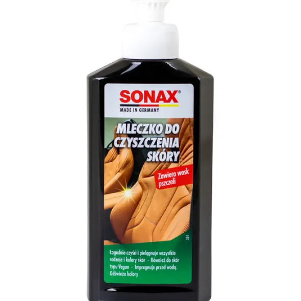 Mleczko z woskiem do czyszczenia skóry Sonax 250ml + aplikator z mikrofibry