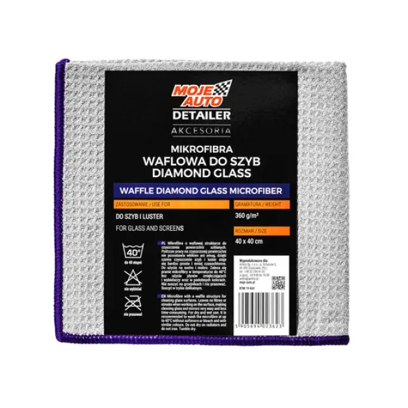 Moje Auto Detailer Mikrofibra waflowa do szyb DIAMOND GLASS 370g/m2 40x40cm GREY