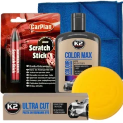 Zestaw K2 Wosk czarny + pasta do rys + kredka + aplikator i mikrofibra