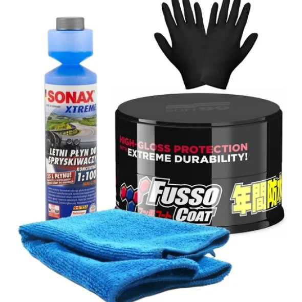 Zestaw: Soft99 New Fusso Coat 12 Months Dark wosk 200g + GRATISY