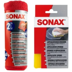 Zestaw: SONAX Gąbka do nakładania wosku + 2 mikrofibry