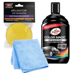 Zestaw: Wosk koloryzujący Turtle Wax Czarny 500ml + aplikator + mikrofibra